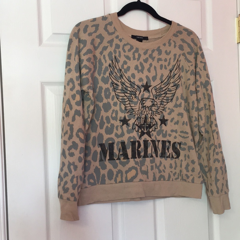 Forever 21 Leopard Print Marine Sweatshirt